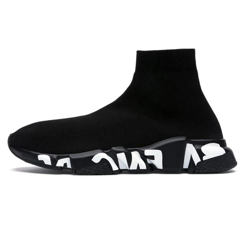 Designer Triple Black and White Casual Socks Shoes Men Knitted Ankle Boots