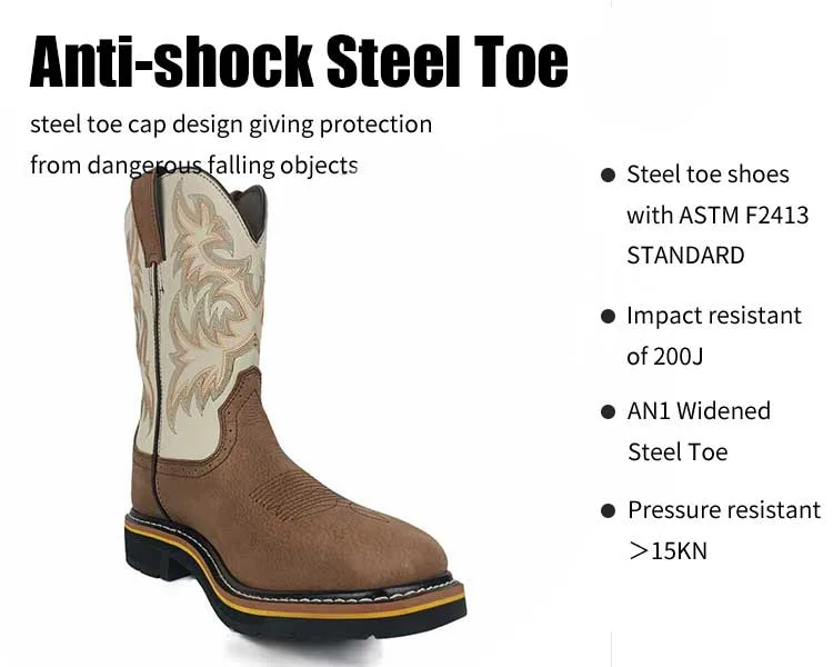 Customize Leather Shoes Square Toe Cowboy Safety Shoes Work Wellington Boots