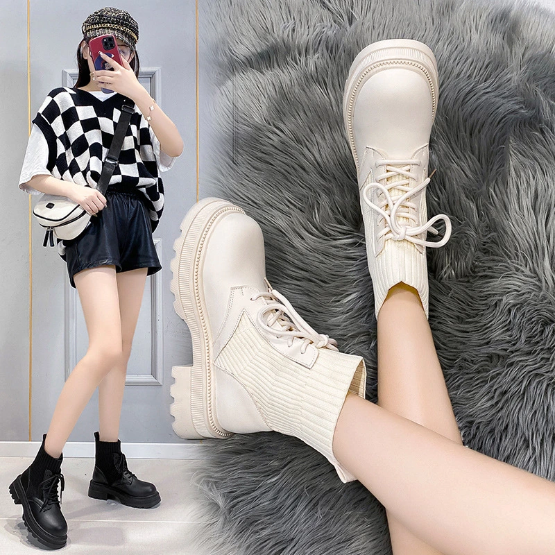 Wholesale Popular Women Shoes Rhinestone Studded Knitted Ankle Boots Fashion Platform Safety Shoes