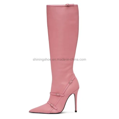 Winterstiefel, sexy Partyschuhe, rosa Lederschnalle, kurze Stiefel, modische Stiefeletten