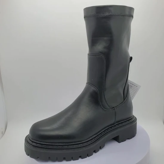 Damen Modische elastische kniehohe Stiefel mit niedrigem Blockabsatz